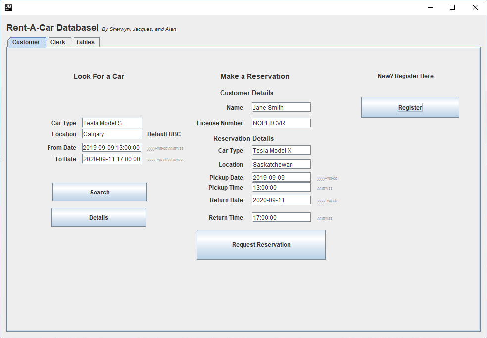 Car Rental Reservation DB Screenshot